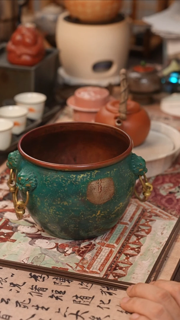 茶具纯紫铜绿色建水