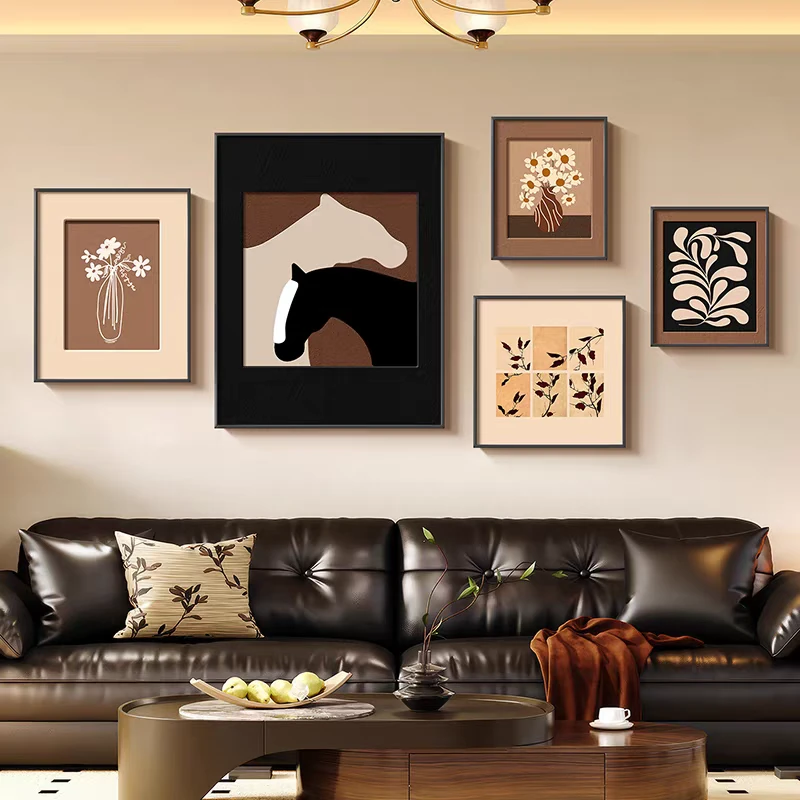 法式复古花卉客厅五联装饰画沙发背景墙小众艺术组合玄关过道挂画