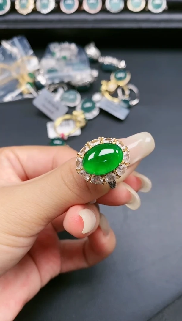 翡翠戒指银S925镶嵌111111