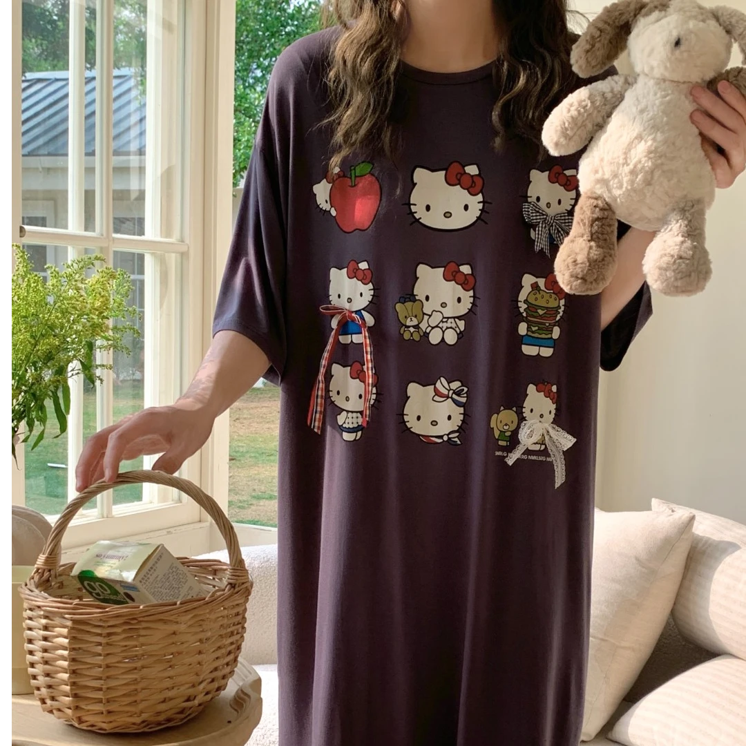 Kitty宽松家居网红夏天休闲连衣裙春夏款夏季ins日系薄款卡通甜美