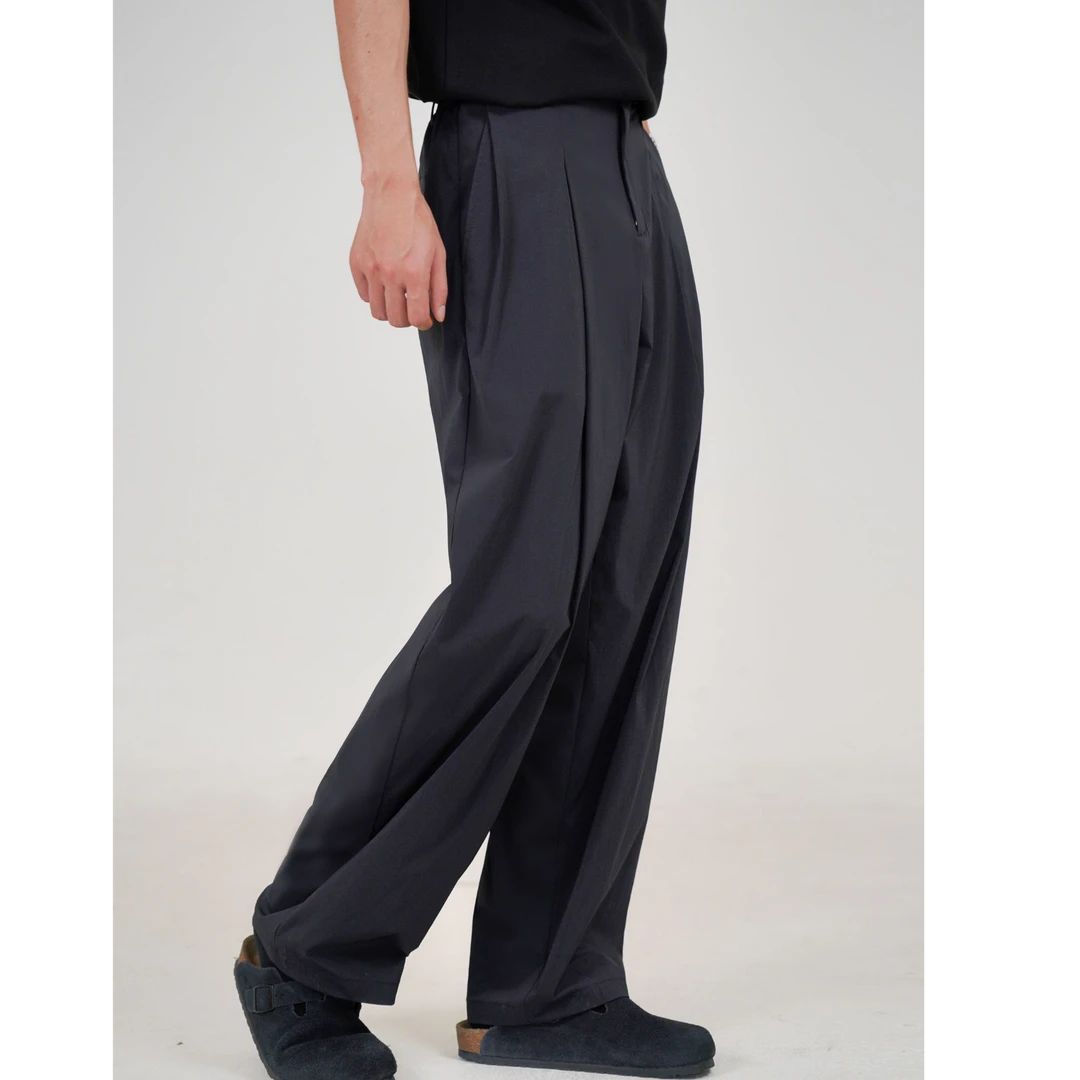 流石男装宽松凉感透气西装休闲裤2025年夏季男士纯色防晒直筒长裤