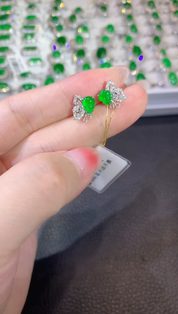 【闪购商品】翡翠耳饰18K金镶嵌A41 翡翠