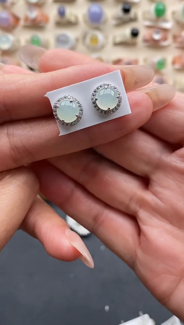 银S925镶嵌戒指翡翠缅甸天然A货翡翠33  5-