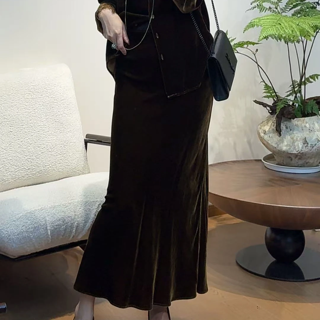 TANTAN 真丝 显瘦气质时尚长款秋冬松紧腰头半身裙2694