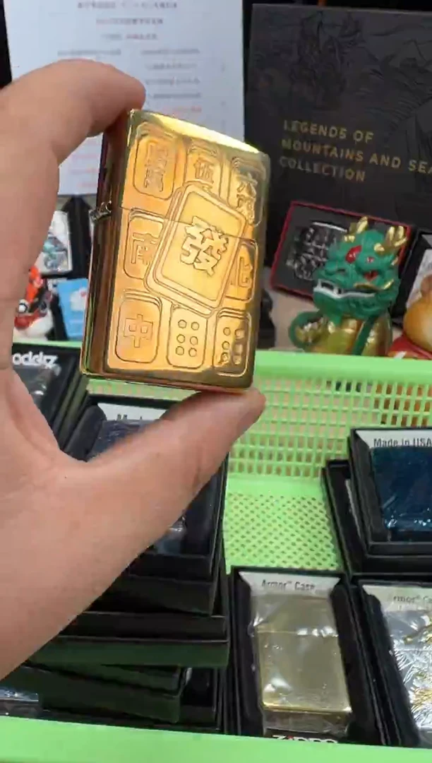 铜204BZL发财麻将-双面精雕-黄铜拉丝