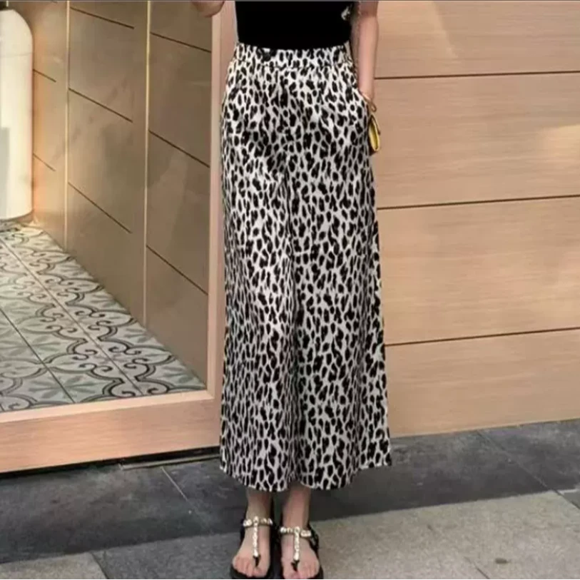 【商场同款】夏季时尚宽松豹纹垂感九分裤INS风休闲阔腿裤女110045