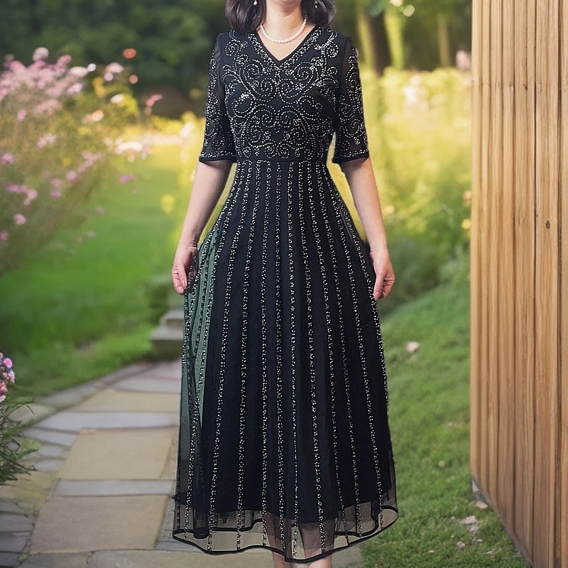 绣玥高定夏季网纱刺绣长款礼服裙（裙长120CM）气质高贵女装珠绣