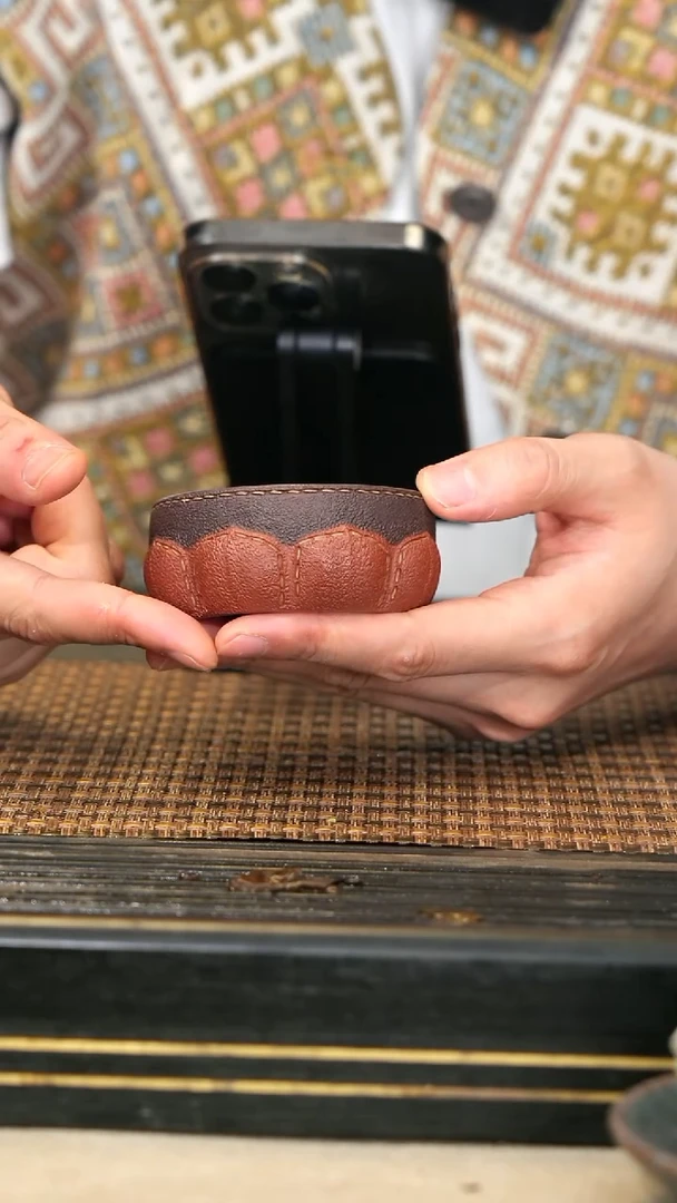 紫砂壶宜兴紫砂21 莲花皮革杯 朱泥