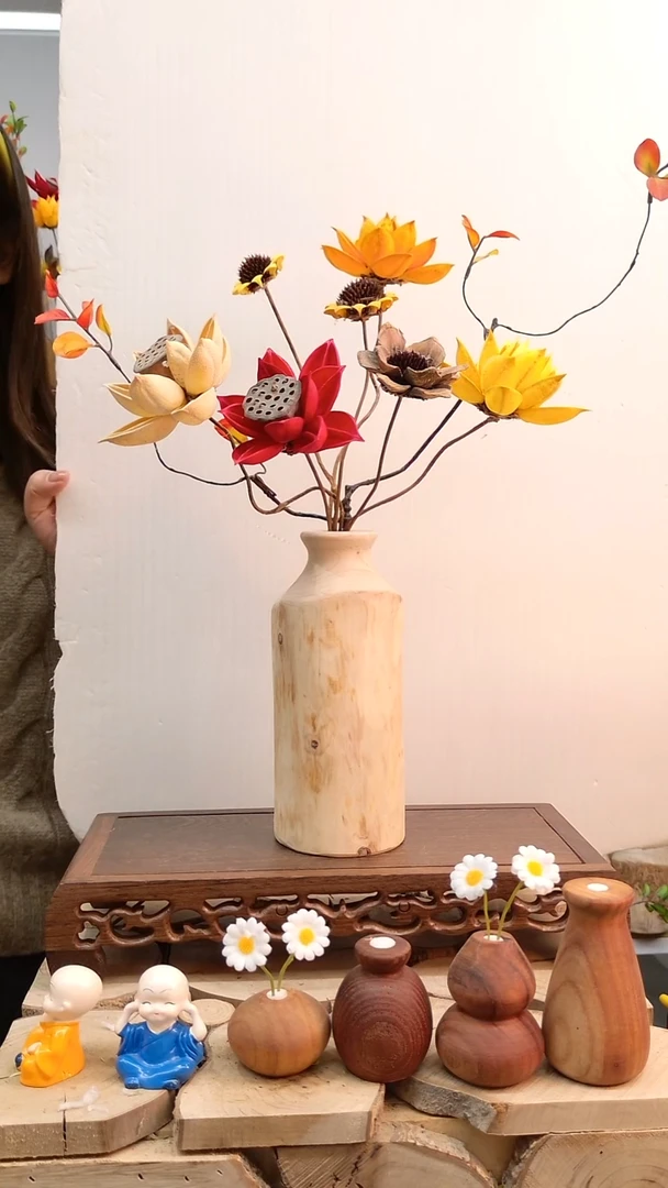 木实木碳化花瓶配花一套