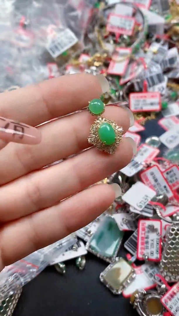 银S925镶嵌戒指翡翠天然A货缅甸翡翠