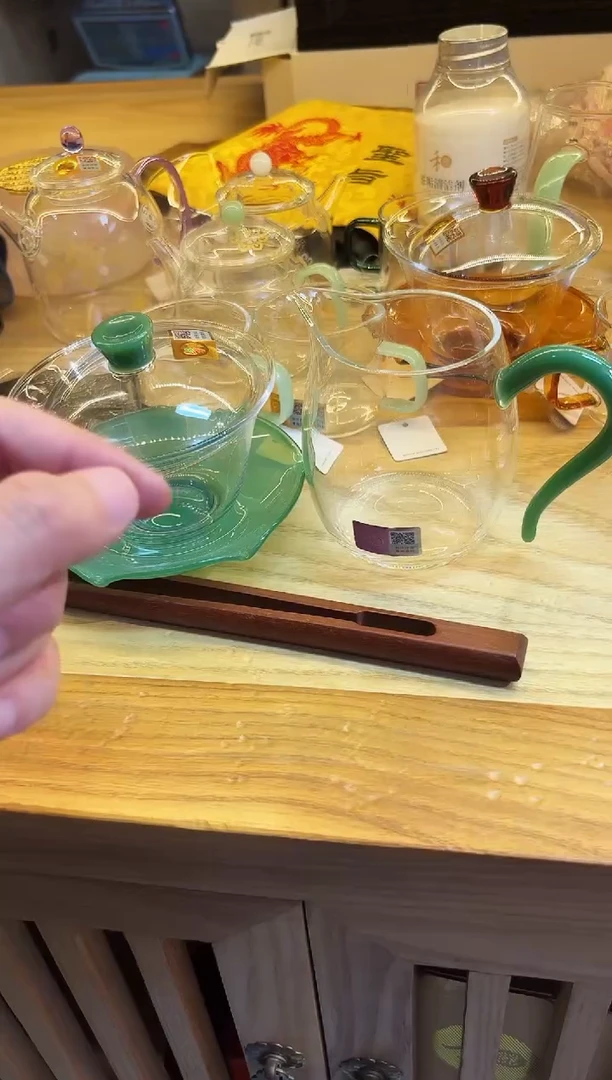 禾器/慕然茶海/翡翠玉+荷叶盖碗/翡翠玉+承时红檀木茶夹