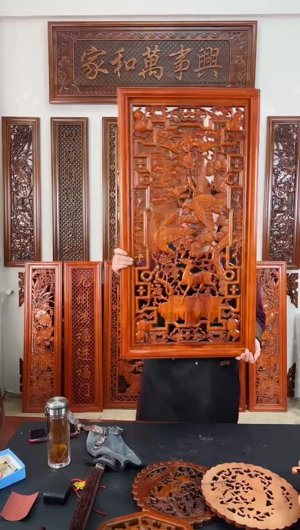 【闪购商品】香樟木木雕100*52  福禄寿喜