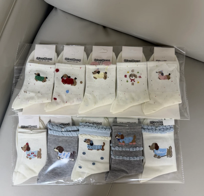 秋季袜子女中筒袜ins潮可爱学院风百搭卡通女生花边高腰学生袜