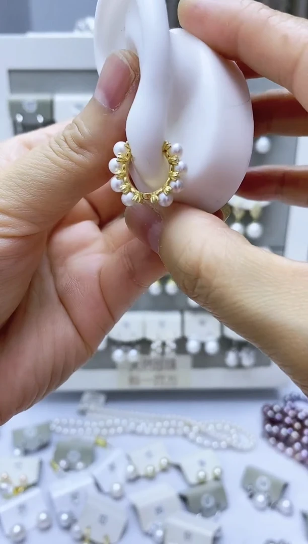 银S925镶嵌淡水珍珠耳饰119