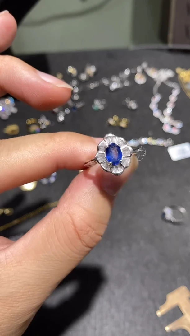 戒指蓝宝石银S925镶嵌戒指
