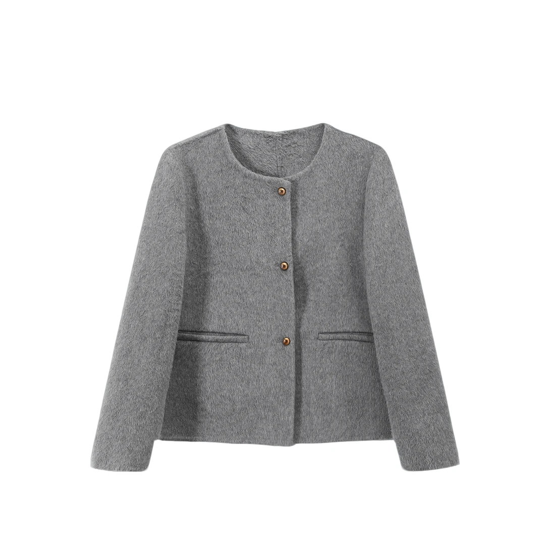 【封后轻奢设计】秋冬新款高级感圆领单排扣气质短款大衣588762