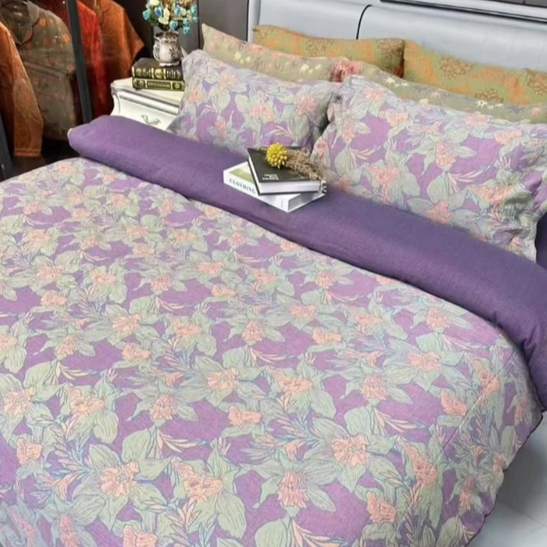 【MS】亲肤棉双层纱四件套--清莹花香(纽扣)