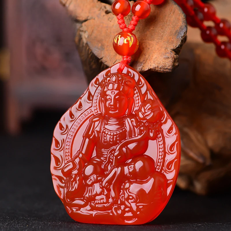 天然红玛瑙生肖本命佛吊坠普贤菩萨属龙蛇佩戴蛇年本命年男女礼物