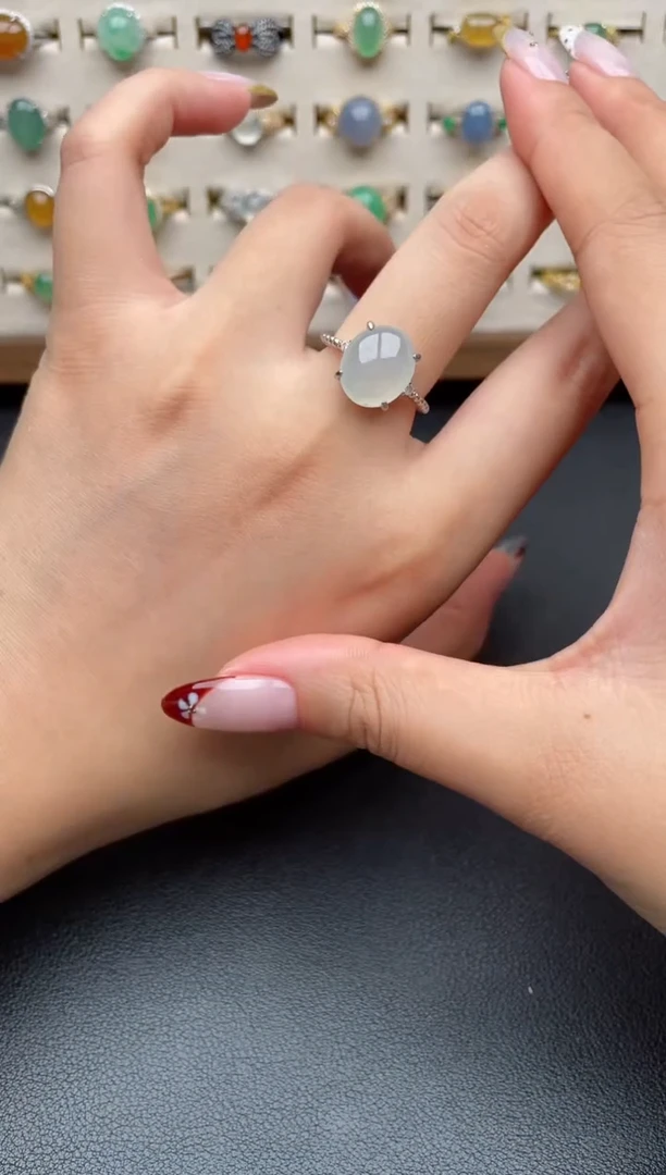 银S925镶嵌戒指翡翠一物一证一礼盒