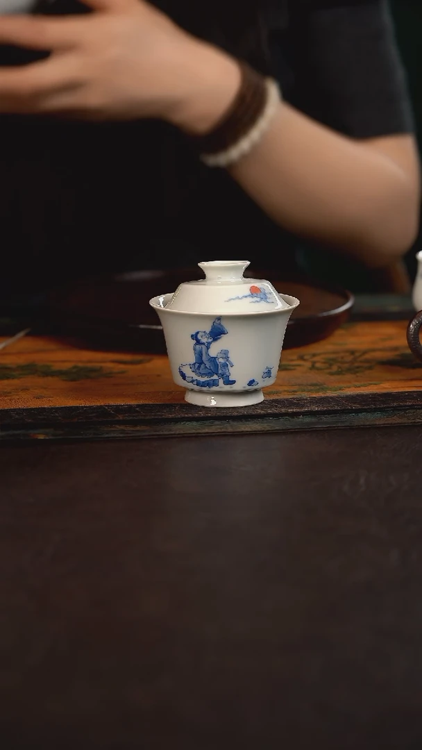 杯愚公坊指日高升马蹄盖碗