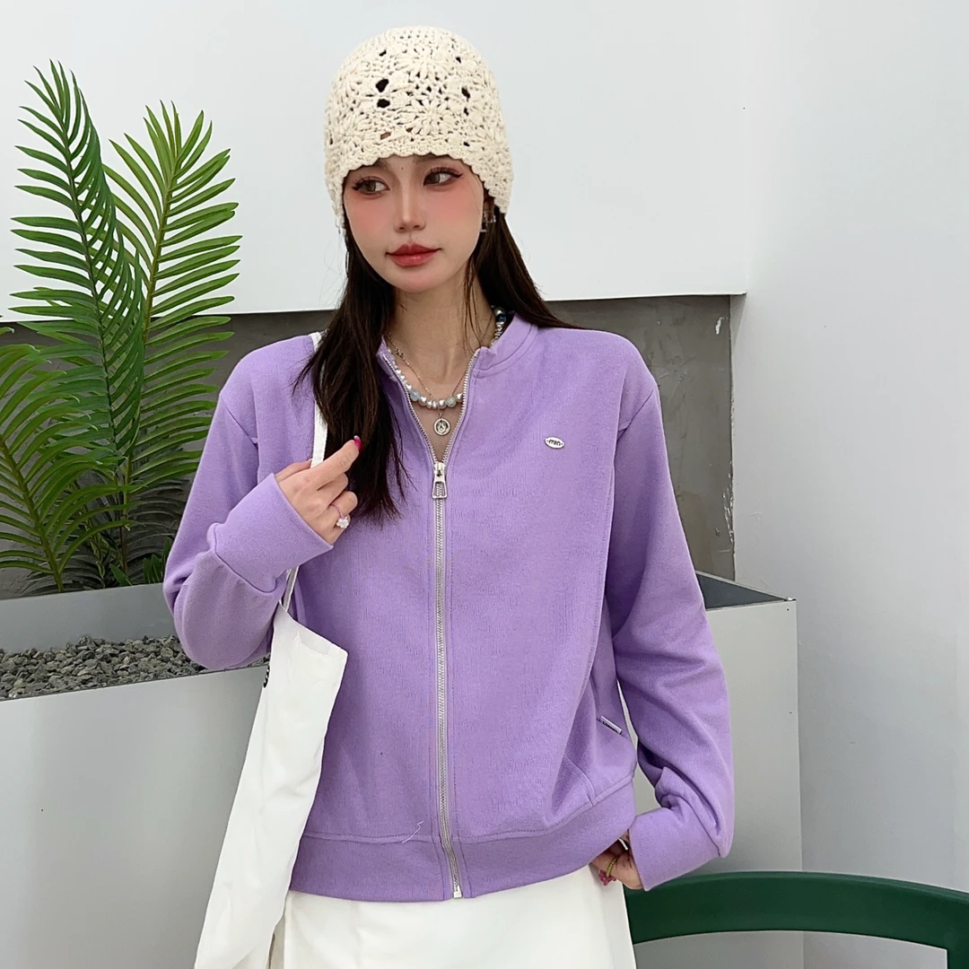 L133春季新款时尚潮流百搭前身捏折女士休闲拉链衫外套25-36