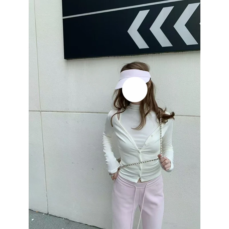 【真两件】灰色/藏蓝色/奶白色/浅黄色两件打底上衣-5039-7708