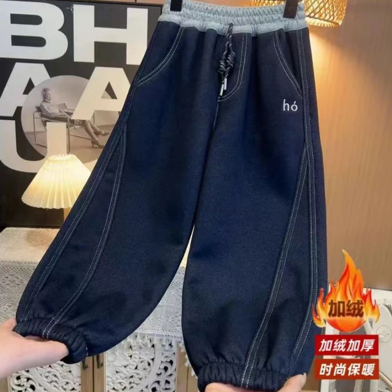 【加绒】~2025秋冬新款男童韩版洋气拼接腰头休闲裤LY10936