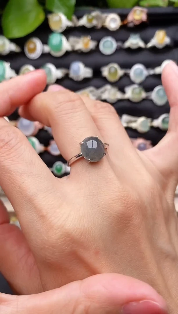 【闪购商品】翡翠戒指银S925镶嵌缅甸天然A货翡翠22   8-2