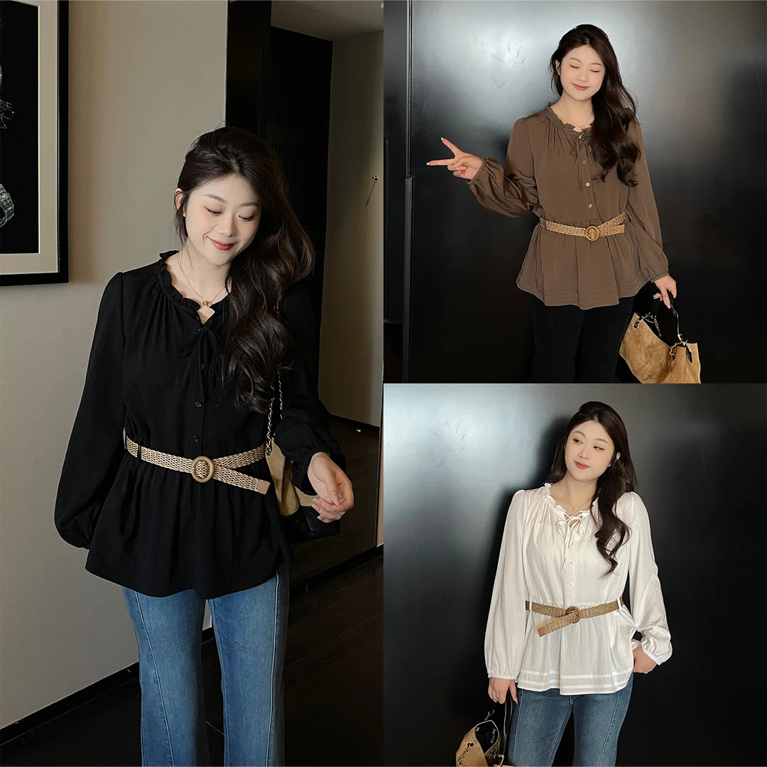 裂渡宣宣【气质姐姐】微胖大码女秋气质时尚正肩长袖衬衫ZY507A86