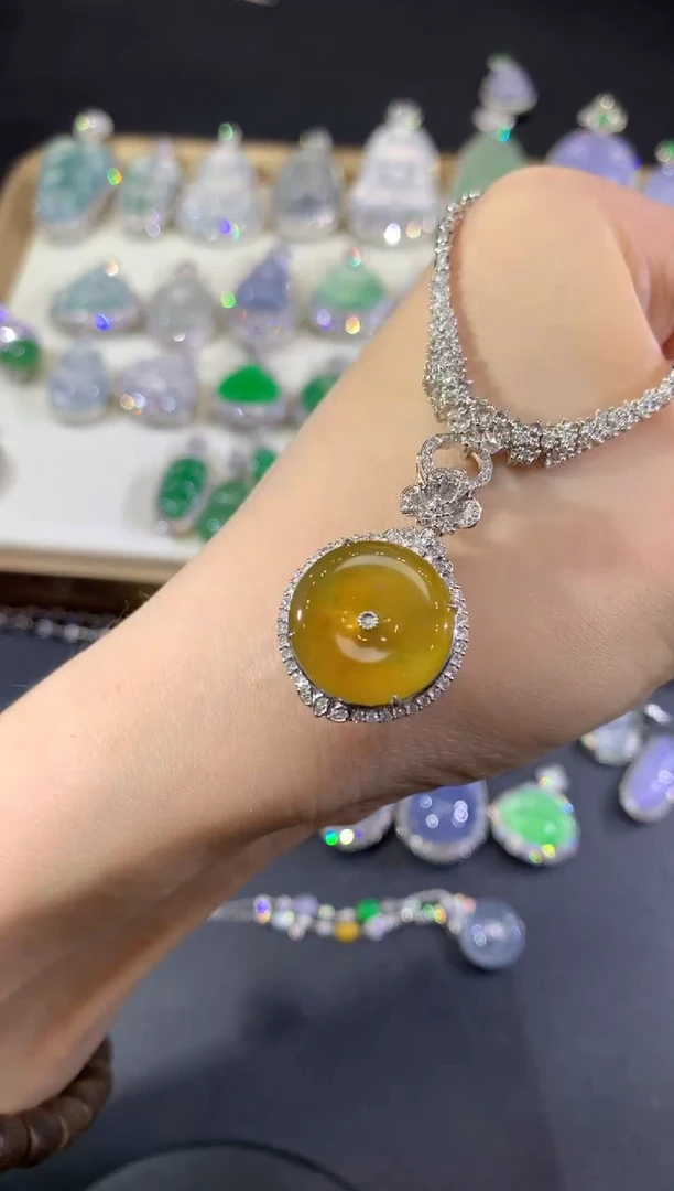 吊坠(不含链)18K金镶嵌翡翠89-扣子（不含链和扣