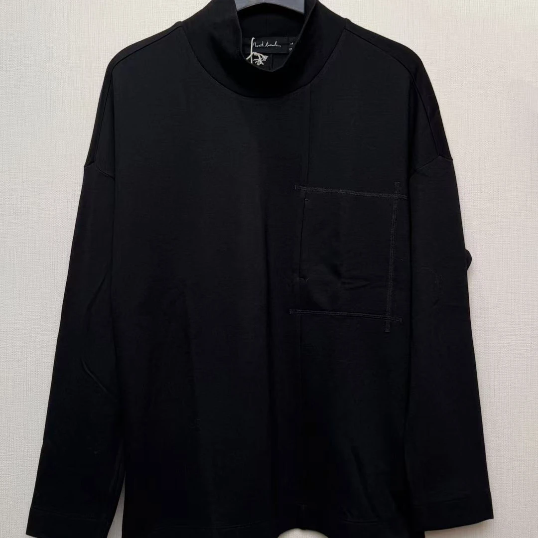 北纬三十度休闲长袖保暖上衣圆领百搭打底常规经典黑色秋季33003