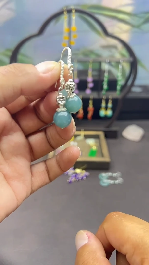 未镶嵌石英质玉（天山翠）耳饰008