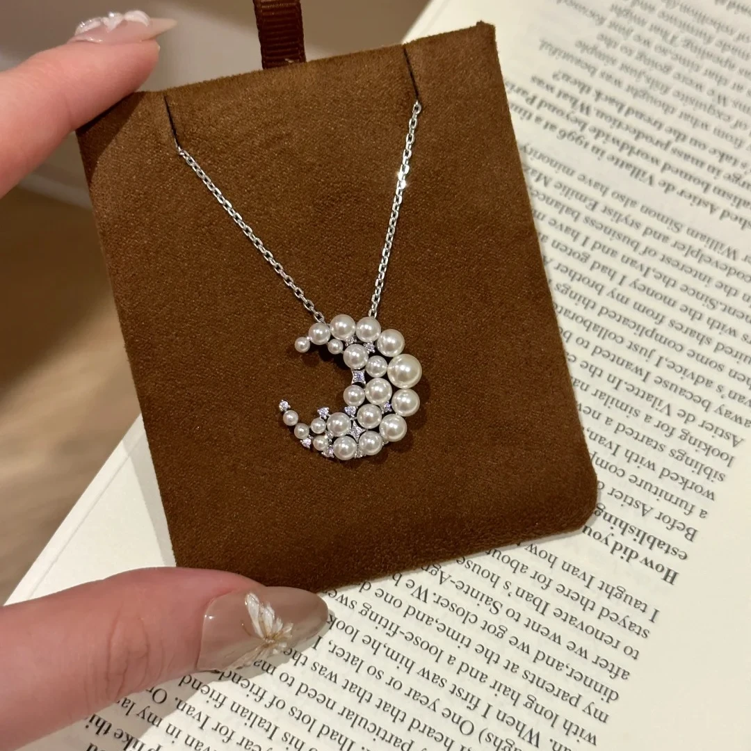 坠链均925银仿珍珠 星河坠月项链吊坠精致小众锁骨链轻奢时尚百搭