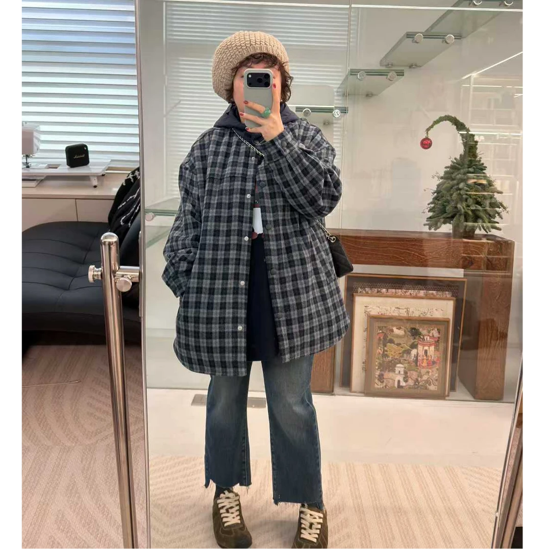 MEET   冬季百搭格子连帽棉服