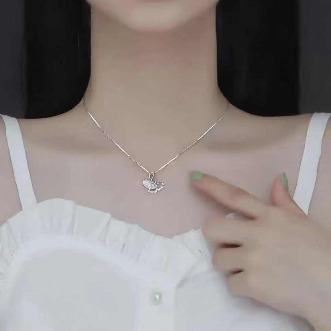 坠链均足银 809（拉丝银杏叶）项链锁骨链银色吊坠