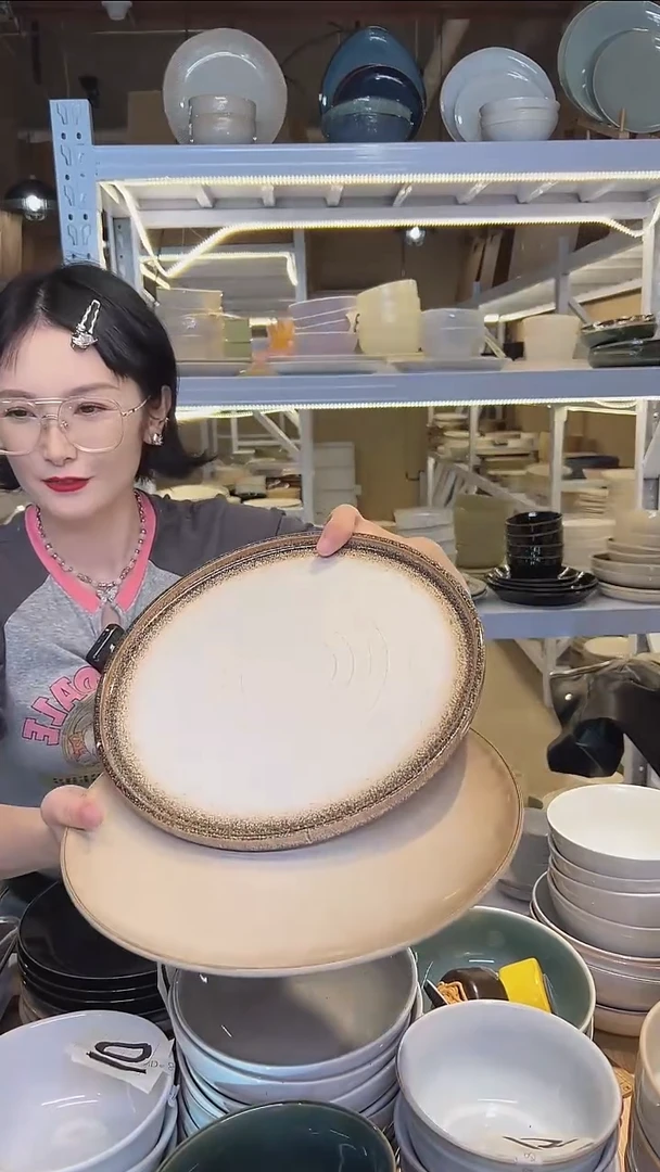 瓷73大盘外贸尾货高温釉下彩陶瓷餐具默认微瑕
