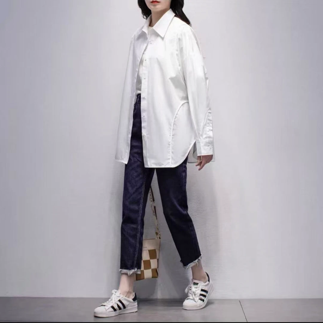 【TD】2025春季新款韩版长袖气质简约百搭显瘦打底衬衫女上衣2701