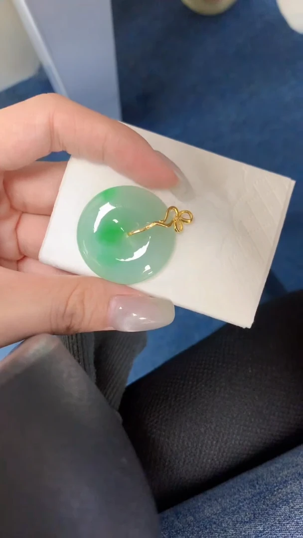 颈饰18K金镶嵌翡翠天然缅甸翡翠a货百元以上9元证书费自理