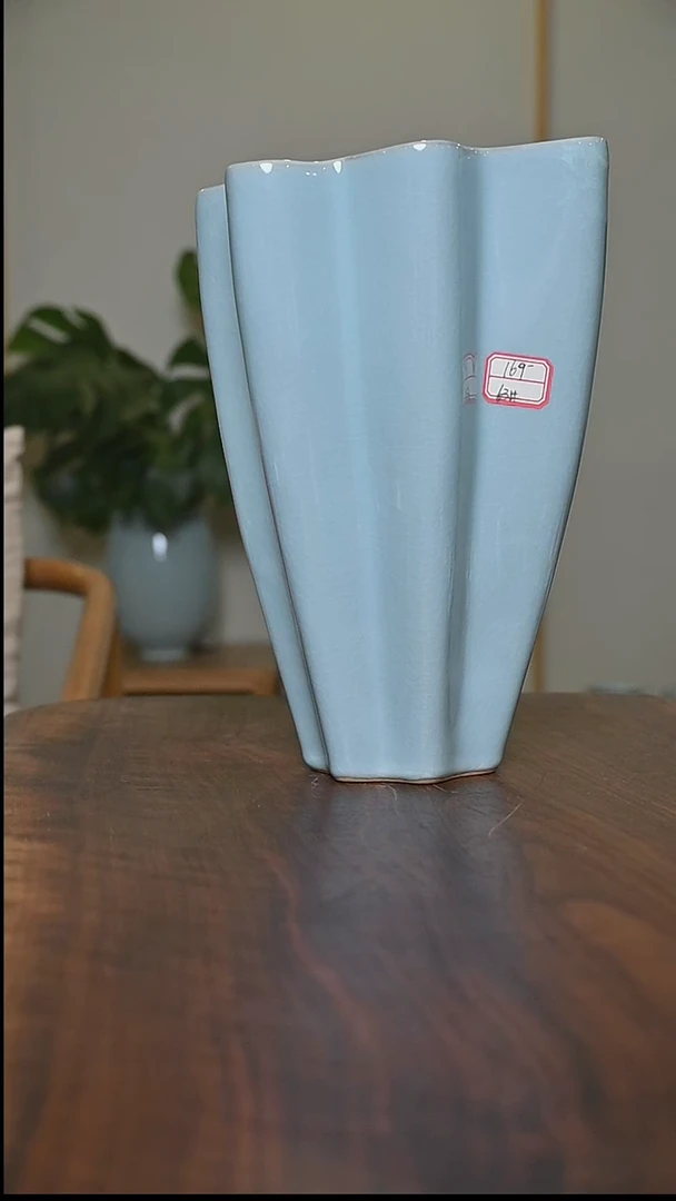 63#天青釉 海星瓶 微瑕 朱家汝窑款