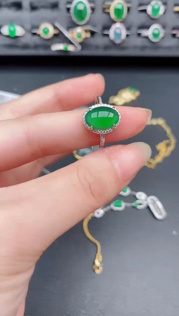 银S925镶嵌戒指翡翠天然a货翡翠384