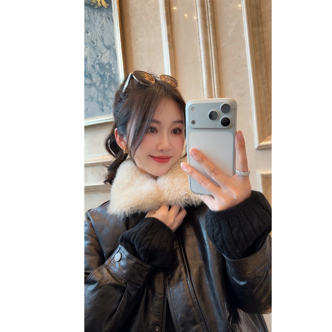 syna希娜 95白鹅绒拼接羊绒翻领羊皮外套-皮领可拆卸