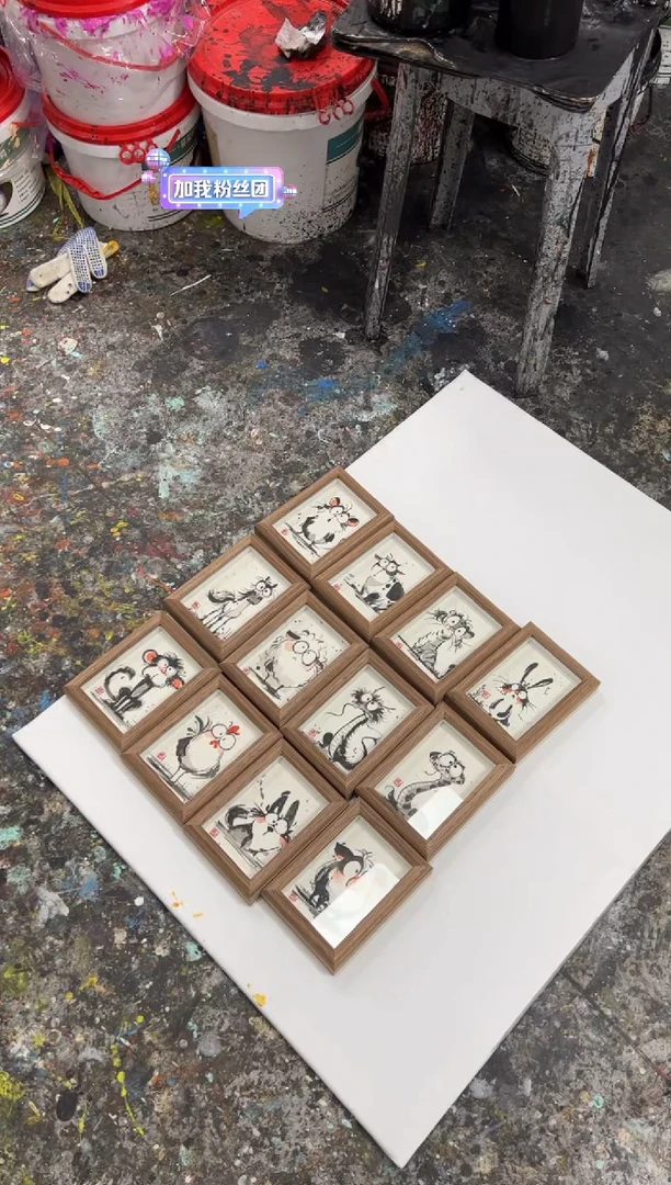 【闪购商品】丙烯画丫丫老师十二生肖摆台一套