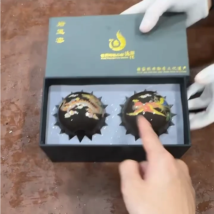 【闪购商品】黑泥紫砂变色龙凤呈祥两个装（无礼盒）