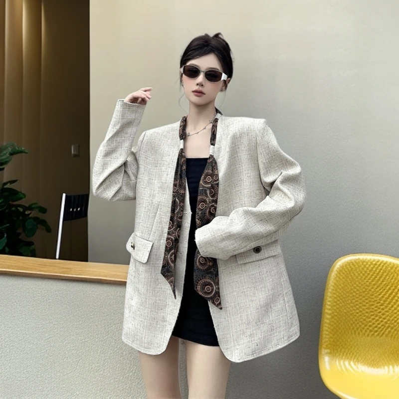 小香风外套女款爆款2025新款飘带西装外套女小个子新款潮牌女装