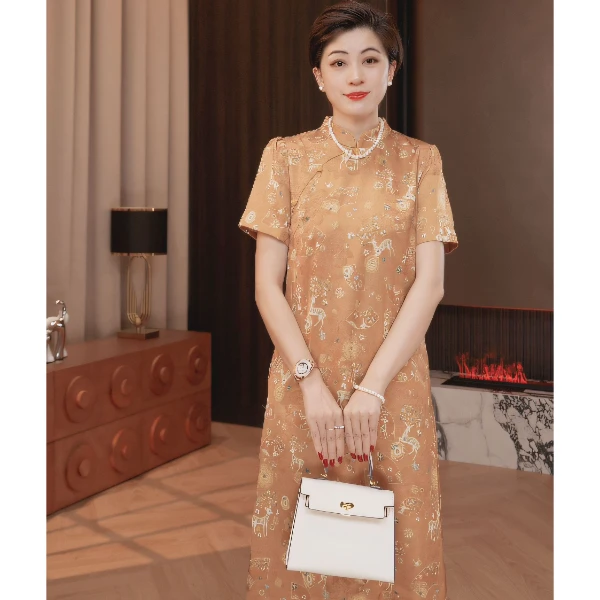 新中式复古港风套头连衣裙中国风时髦小姨风清