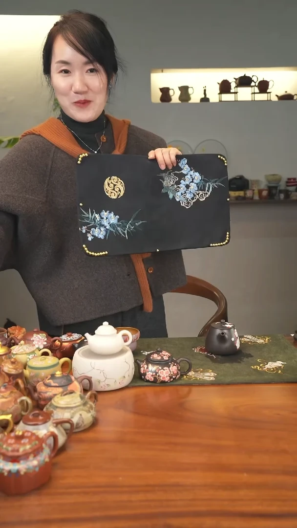 茶壶紫砂蓝色梅花茶席