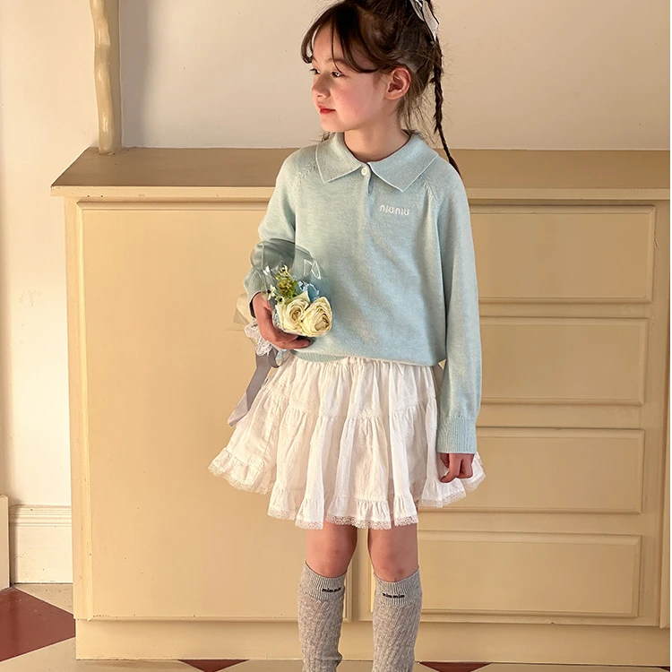 YUNI2025夏季女童百搭短裙韩系芭蕾裙子公主甜美蕾丝边半身短裙子
