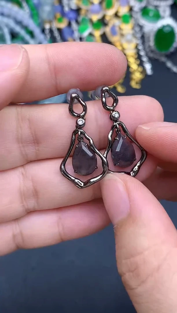 18K金镶嵌翡翠耳饰458-春日珠宝