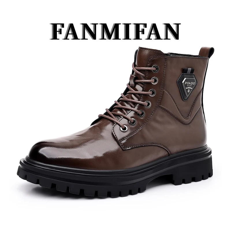 【FANMIFAN】高端定制秋冬加绒男靴轻奢皮靴优质皮面实心防滑大底-H