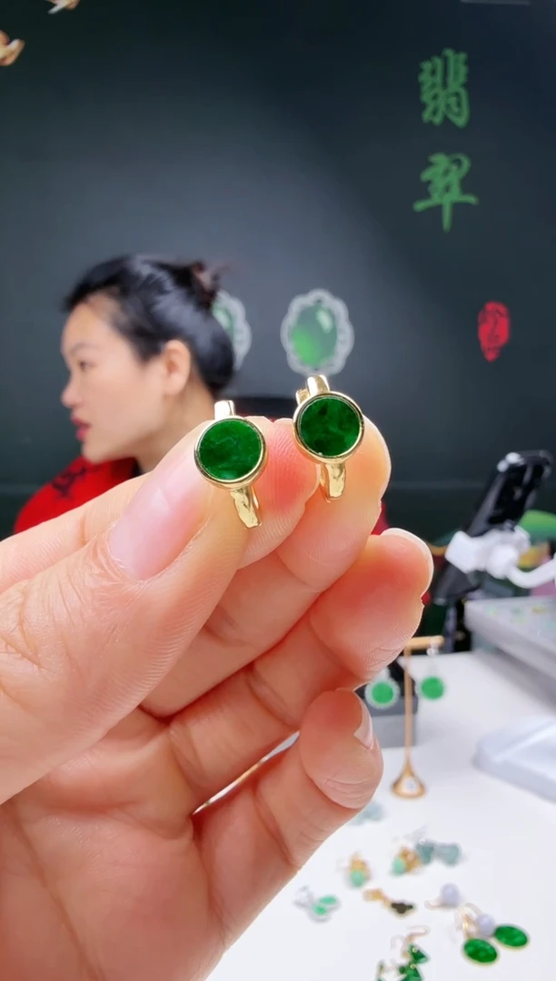 银S925镶嵌翡翠耳饰001